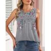 image:imageZeagoo Womens Tank Tops 2026 Summer Pleated Scoop Neck Sleeveless Lace Crochet Boho Tops Dressy Casual Loose Fit BlousesGrey Flower