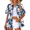 image:imageZeagoo Hawaiian Shirts for Women Tropical Floral Button Down Short Sleeve Blouses Summer Beach Shirt Vacation TopsAdark Blue