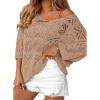 image:imageZeagoo Womens Summer Crochet Off the Shoulder Hollow Out Knit Tops 2026 V Neck 34 Sleeve Sweater TopCamel