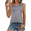 image:imageZeagoo Womens Tank Tops 2026 Summer Pleated Scoop Neck Sleeveless Lace Crochet Boho Tops Dressy Casual Loose Fit BlousesGrey Flower