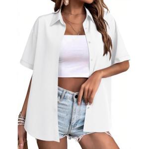 image:imageZeagoo Hawaiian Shirts for Women Tropical Floral Button Down Short Sleeve Blouses Summer Beach Shirt Vacation TopsWhite