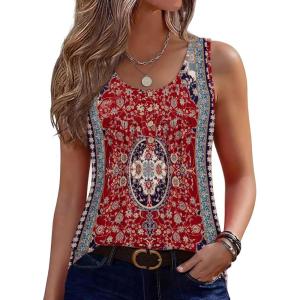 image:imageZeagoo Tank Top for Women 2026 Summer Loose Fit Sleeveless Pleated Flowy Floral Tunic Dressy BlouseA  Mz870