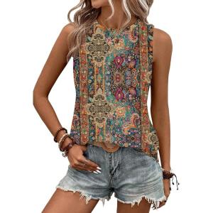 image:imageZeagoo Tank Tops for Women Sleeveless Eyelet Shirts High Neck Cute Summer Top Loose Fit SXXLFloral Mz721