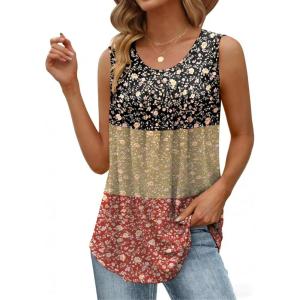 image:imageZeagoo Women Summer Tank Tops Loose Fit Flowy Boho Pleated Sleeveless Shirts Crew Neck Dressy Casual Tunic Trendy BlousesPrinted Paisley Xh553