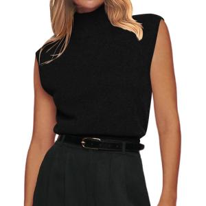image:imageZeagoo Womens 2026 Mock Turtle Neck Sweater Vest Sleeveless Knit Pullover Tank Tops Casual Trendy Slim Fitted TopsBlack