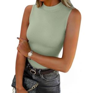 image:imageZeagoo Womens Sleeveless Mock Turtleneck Tank Tops Slim Fit Stretch Ribbed Tops Casual Basic Layering Shirts 2026Light Green