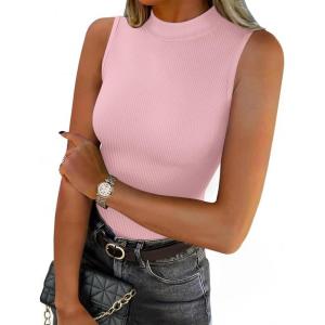 image:imageZeagoo Womens Sleeveless Mock Turtleneck Tank Tops Slim Fit Stretch Ribbed Tops Casual Basic Layering Shirts 2026Pink