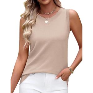 image:imageZeagoo Womens Sleeveless Tank Tops 2026 Summer Crew Neck Ribbed Knit Sweater Top Business Casual Work ShirtsBeige