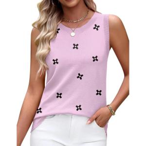 image:imageZeagoo Womens Sleeveless Tank Tops 2026 Summer Crew Neck Ribbed Knit Sweater Top Business Casual Work ShirtsFlower Pink