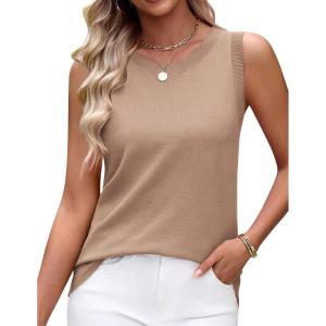 image:imageZeagoo Womens Sleeveless Tank Tops 2026 Summer Crew Neck Ribbed Knit Sweater Top Business Casual Work ShirtsKhaki