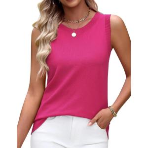 image:imageZeagoo Womens Sleeveless Tank Tops 2026 Summer Crew Neck Ribbed Knit Sweater Top Business Casual Work ShirtsRose Red
