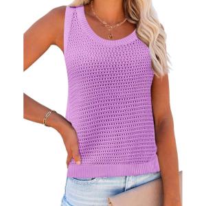 image:imageZeagoo Womens Summer Crochet Sleeveless Sweater Vest Round Neck Hollow Out Knit Tank Tops Casual Loose Cami TopsPurple
