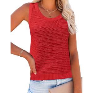 image:imageZeagoo Womens Summer Crochet Sleeveless Sweater Vest Round Neck Hollow Out Knit Tank Tops Casual Loose Cami TopsRed