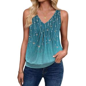 image:imageZeagoo Womens Tank Tops Loose Fit V Neck Ruched Sleeveless Tops Casual Basic Banded Shirts SXXLBlue Green Floral