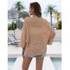 image:imageZeagoo Womens Summer Crochet Cardigan Sweaters Lightweight Open Front 34 Sleeve Batwing Kimono Boho Knit Cover Ups 2026Khaki