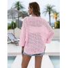 image:imageZeagoo Womens Summer Crochet Cardigan Sweaters Lightweight Open Front 34 Sleeve Batwing Kimono Boho Knit Cover Ups 2026Pink