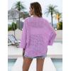 image:imageZeagoo Womens Summer Crochet Cardigan Sweaters Lightweight Open Front 34 Sleeve Batwing Kimono Boho Knit Cover Ups 2026Purple