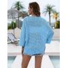 image:imageZeagoo Womens Summer Crochet Cardigan Sweaters Lightweight Open Front 34 Sleeve Batwing Kimono Boho Knit Cover Ups 2026Teal