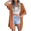 image:imageZeagoo Lightweight Summer Crochet Cardigan for Women Short Sleeve Kimono Boho Oversized Open Front Knitted CardiganCaramel