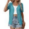 image:imageZeagoo Womens Short Sleeve Summer Cardigan VNeck Button up Lightweight Hollow Out Sweater Cardigans ShrugTeal