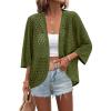 image:imageZeagoo Womens Summer Crochet Cardigan Sweaters Lightweight Open Front 34 Sleeve Batwing Kimono Boho Knit Cover Ups 2026Army Green
