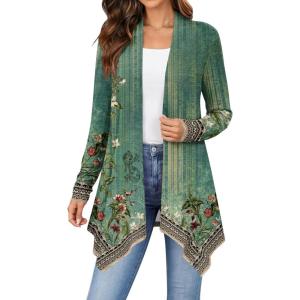 image:imageZeagoo Womens Cardigan Long Sleeve Lightweight Cardigan Draped Open Front Loose Casual 2026 Fashion ClothingFlower Greenmz839