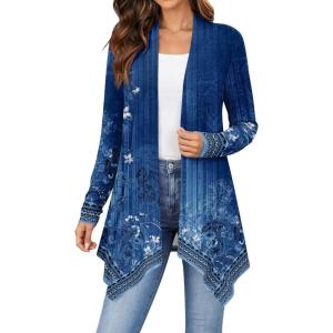 image:imageZeagoo Womens Cardigan Long Sleeve Lightweight Cardigan Draped Open Front Loose Casual 2026 Fashion ClothingFlower Navymz845