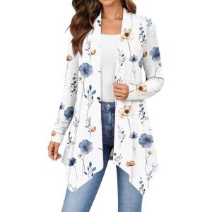 image:imageZeagoo Womens Cardigan Long Sleeve Lightweight Cardigan Draped Open Front Loose Casual 2026 Fashion ClothingFlower Whitebf290