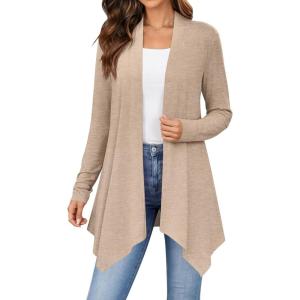 image:imageZeagoo Womens Cardigan Long Sleeve Lightweight Cardigan Draped Open Front Loose Casual 2026 Fashion ClothingKhaki
