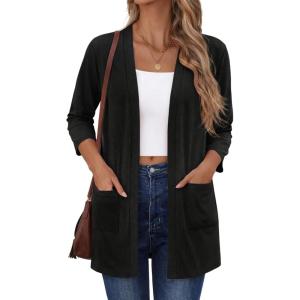 image:imageZeagoo Womens Casual Lightweight Cardigan 34 Sleeve Open Front Loose Thin Cardigans with PocketsAblack