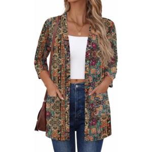 image:imageZeagoo Womens Casual Lightweight Cardigan 34 Sleeve Open Front Loose Thin Cardigans with PocketsAmz721
