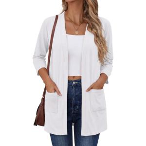 image:imageZeagoo Womens Casual Lightweight Cardigan 34 Sleeve Open Front Loose Thin Cardigans with PocketsAwhite
