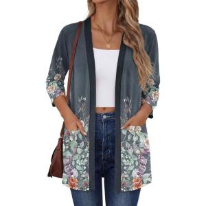 image:imageZeagoo Womens Casual Lightweight Cardigan 34 Sleeve Open Front Loose Thin Cardigans with PocketsWf71