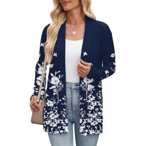 image:imageZeagoo Womens Lightweight Cardigan Open Front Long Sleeve Casual Loose Thin Cardigans with Pockets 2026Afloral Navy 103