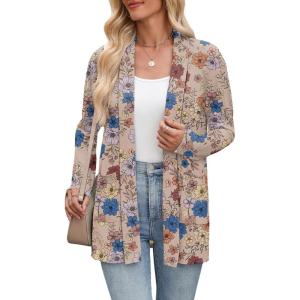 image:imageZeagoo Womens Lightweight Cardigan Open Front Long Sleeve Casual Loose Thin Cardigans with Pockets 2026Aflower Khaki