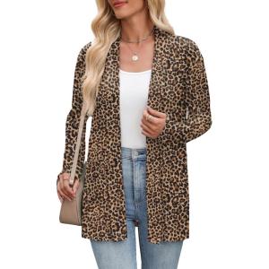 image:imageZeagoo Womens Lightweight Cardigan Open Front Long Sleeve Casual Loose Thin Cardigans with Pockets 2026Aleopard Print