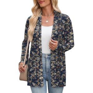 image:imageZeagoo Womens Lightweight Cardigan Open Front Long Sleeve Casual Loose Thin Cardigans with Pockets 2026Anavy Floral 869