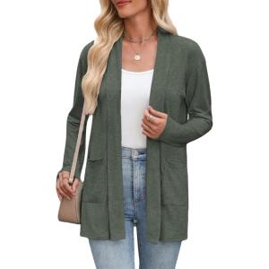 image:imageZeagoo Womens Lightweight Cardigan Open Front Long Sleeve Casual Loose Thin Cardigans with Pockets 2026Army Green