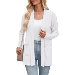 image:imageZeagoo Womens Lightweight Cardigan Open Front Long Sleeve Casual Loose Thin Cardigans with Pockets 2026Awhite