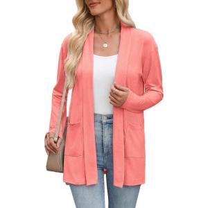 image:imageZeagoo Womens Lightweight Cardigan Open Front Long Sleeve Casual Loose Thin Cardigans with Pockets 2026Coral