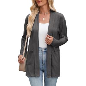 image:imageZeagoo Womens Lightweight Cardigan Open Front Long Sleeve Casual Loose Thin Cardigans with Pockets 2026Gray