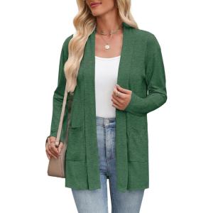 image:imageZeagoo Womens Lightweight Cardigan Open Front Long Sleeve Casual Loose Thin Cardigans with Pockets 2026Green