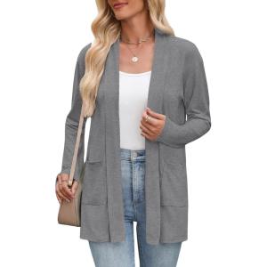 image:imageZeagoo Womens Lightweight Cardigan Open Front Long Sleeve Casual Loose Thin Cardigans with Pockets 2026Light Grey