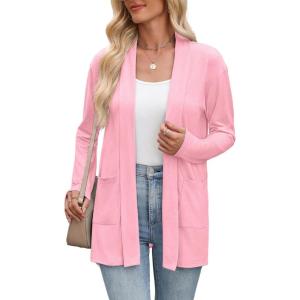 image:imageZeagoo Womens Lightweight Cardigan Open Front Long Sleeve Casual Loose Thin Cardigans with Pockets 2026Light Pink