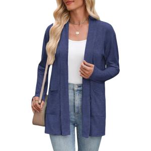 image:imageZeagoo Womens Lightweight Cardigan Open Front Long Sleeve Casual Loose Thin Cardigans with Pockets 2026Navy Blue