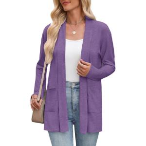 image:imageZeagoo Womens Lightweight Cardigan Open Front Long Sleeve Casual Loose Thin Cardigans with Pockets 2026Purple