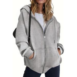 image:imageZEAGOO Hoodies Women Zip Up Hoodie Oversized Sweatshirt Fleece Jackets Spring Fall Winter Coats 2026 FashionAlight Grey