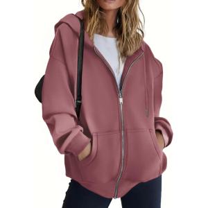 image:imageZEAGOO Hoodies Women Zip Up Hoodie Oversized Sweatshirt Fleece Jackets Spring Fall Winter Coats 2026 FashionDusty Pink