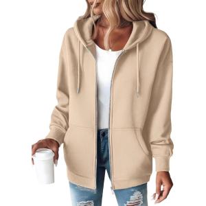 image:imageZEAGOO Hoodies Women Zip Up Hoodie Oversized Sweatshirt Fleece Jackets Spring Fall Winter Coats 2026 FashionKhaki
