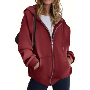image:imageZEAGOO Hoodies Women Zip Up Hoodie Oversized Sweatshirt Fleece Jackets Spring Fall Winter Coats 2026 FashionWind Red